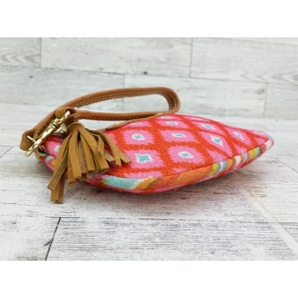 Dena Canvas Chevron Striped Aztec‎ Pink Orange Teal Tassel Pouch Bag Wristlet